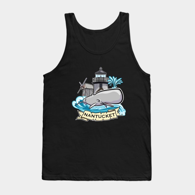 Nantucket Whale Lighthouse and Windmill Nautical Design Tank Top by SuburbanCowboy